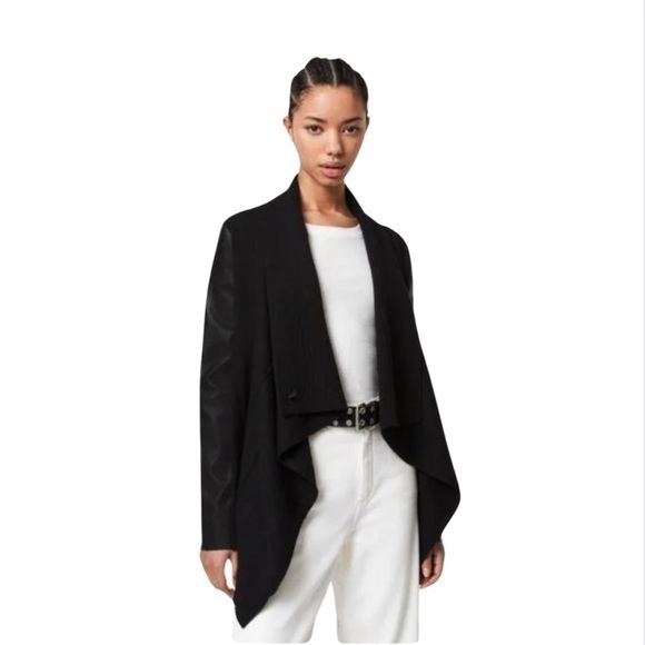 Allsaints Leather Sleeves Lucia Black Cardigan M